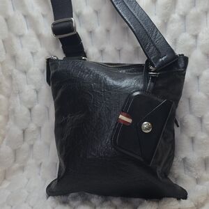 Bally Black Leather Crossbody Bag with Stripe Accent